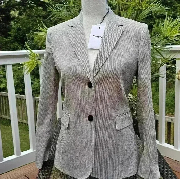 Theory Womens Beige/White Striped Lined Stretchy Jacket NWT lSize 2 - Picture 5 of 10